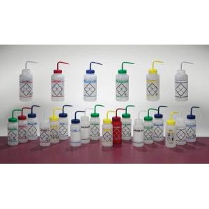 1 Liter Wide Mouth Safety Labeled Wash Bottles. Color-Coded