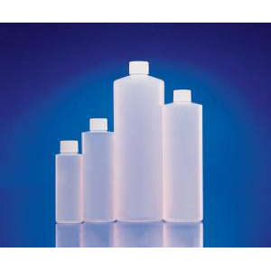 Natural HDPE Cylinder Round Bottles w/Caps. WHEATON