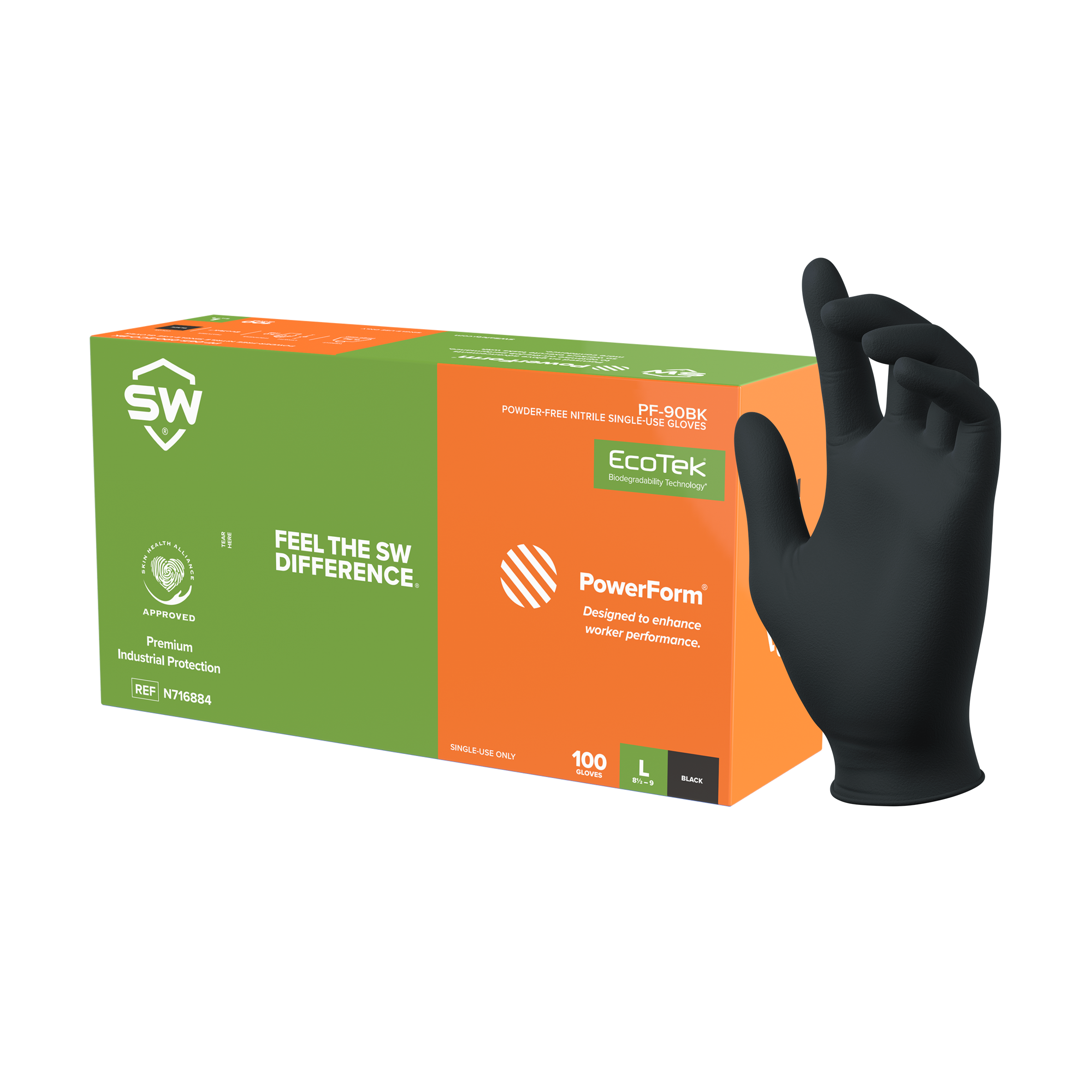 SW PowerForm PF-95BK Black 5.0mil Sustainable Nitrile Exam Gloves – 100ct